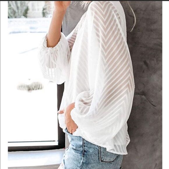 Ballon See Through Sleeves Blouse - Picture 3 of 7